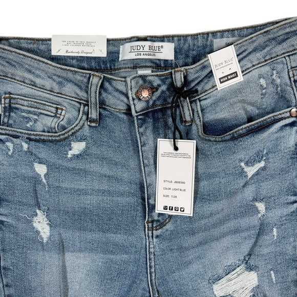 Judy Blue Denim - New Judy Blue Skinny Fit Jeans Sz 7/28(29x26.5) Light Wash High Waist Distressed